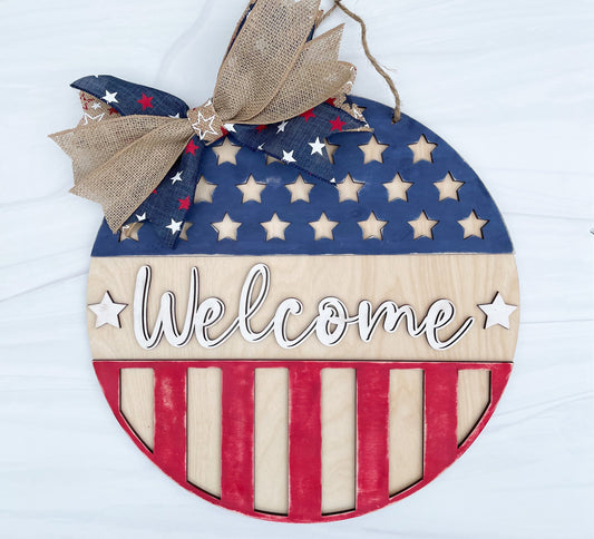 Patriotic Welcome Sign Door Hanger