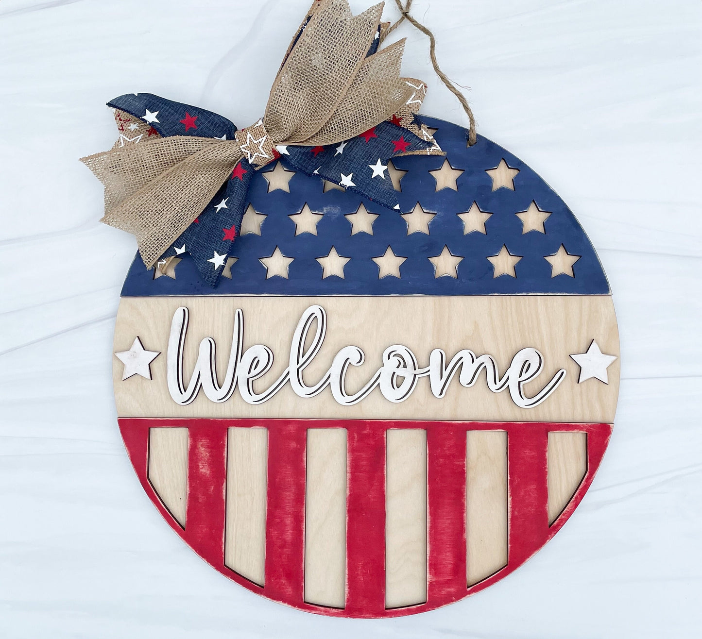 Patriotic Welcome Sign Door Hanger