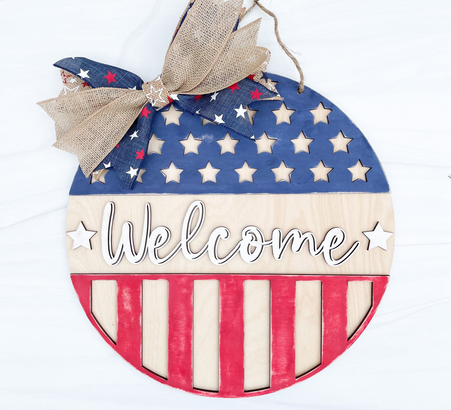 Patriotic Welcome Sign Door Hanger